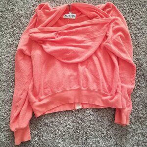 NWOT Beautiful Wildfox Neon Coral Pink Zipup Sweater, Size Small, Oversized